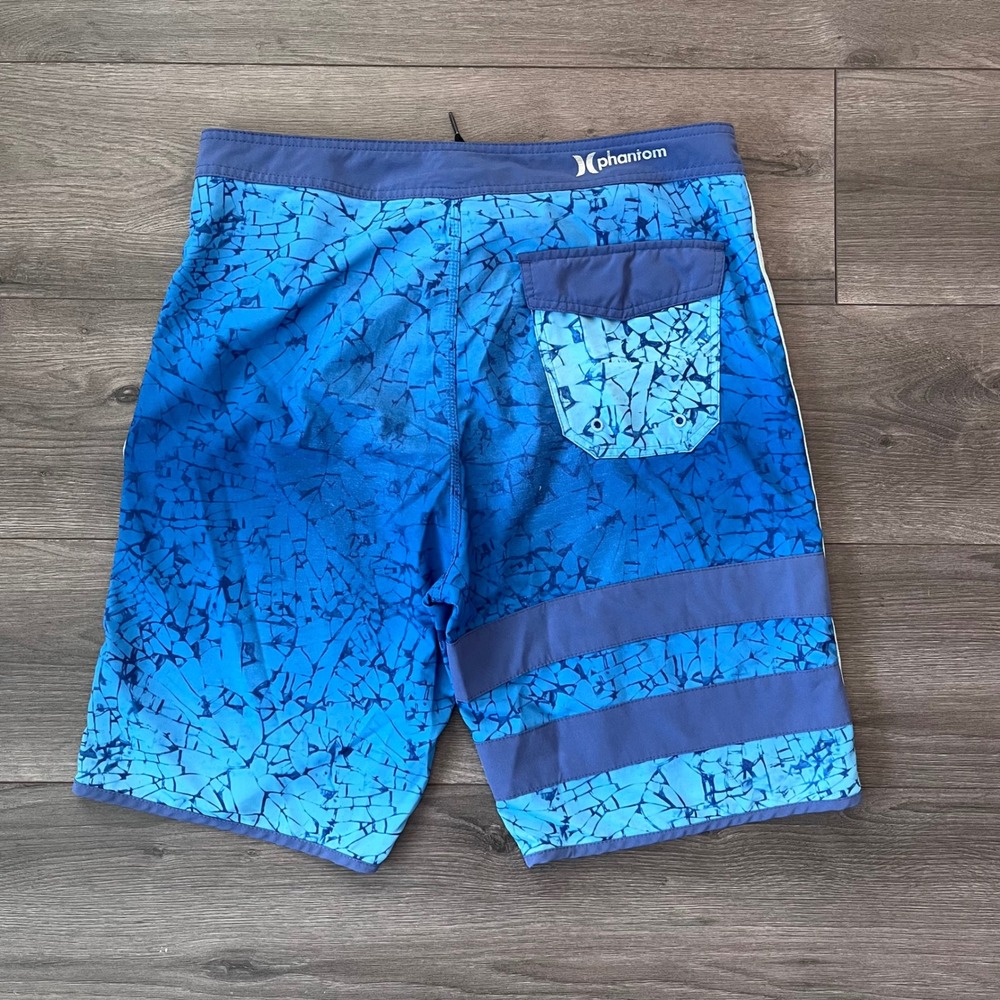 Hurley Phantom Board Shorts Mens 36 Blue Crackle Print Surf Trunks Stripe